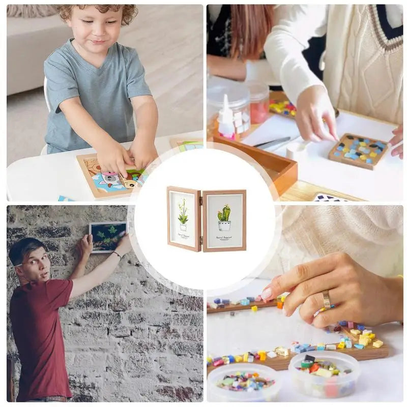Three Photo Frame Rustic Folding Triple Photo Frame Family Picture Collage Hinged Folding 4x6 Three Opening Photo