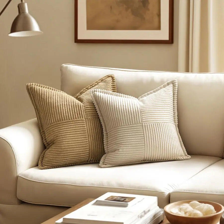 Decorative Euro Sham Throw Pillow Covers for 22x22 Inch Set of 2 Beige