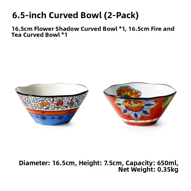 Thickened Ceramic Bowl Cereal Fruit Bowl Porcelain Soup Bowl Asymmetrical
