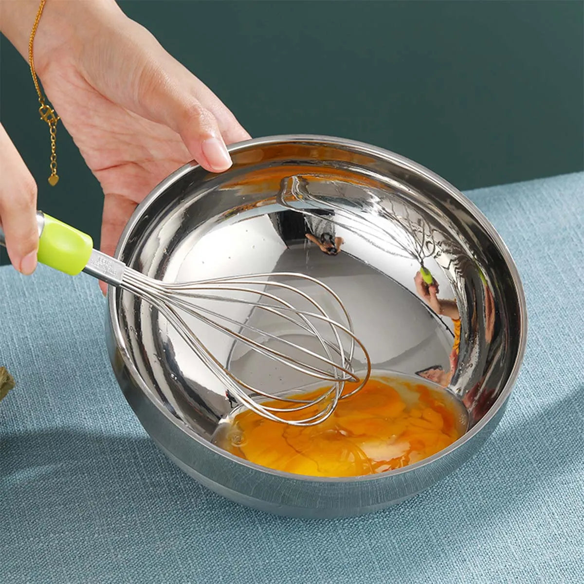 5pcs, Double layer stainless steel bowl, insulated and heat-resistant, durable metal bowl, mirror polished
