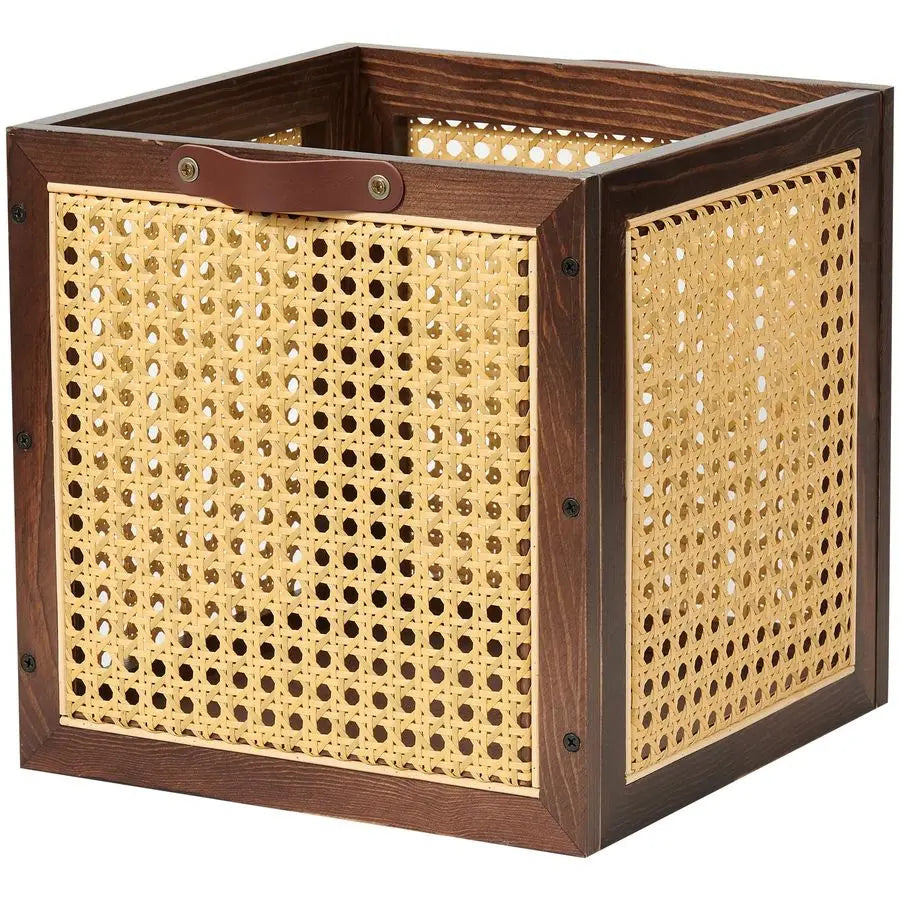 Rattan Storage Cubes Wooden Storage Baskets Boxes Decorative Natural Handmade Solid Wood Woven Wicker Cane