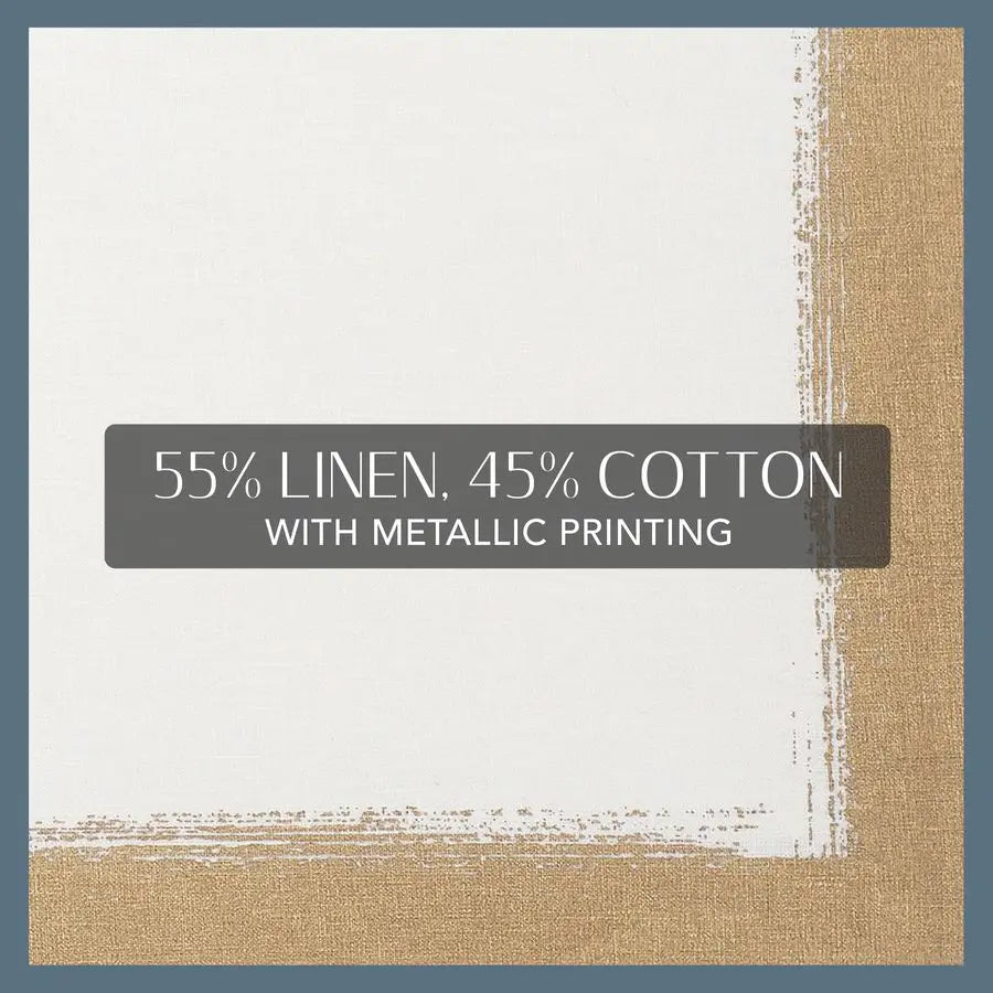 Metallic Brushstroke Modern Linen Blend Placemat Set, 14 Inches x 20 Inches, Set of 4, Ivory and Gold