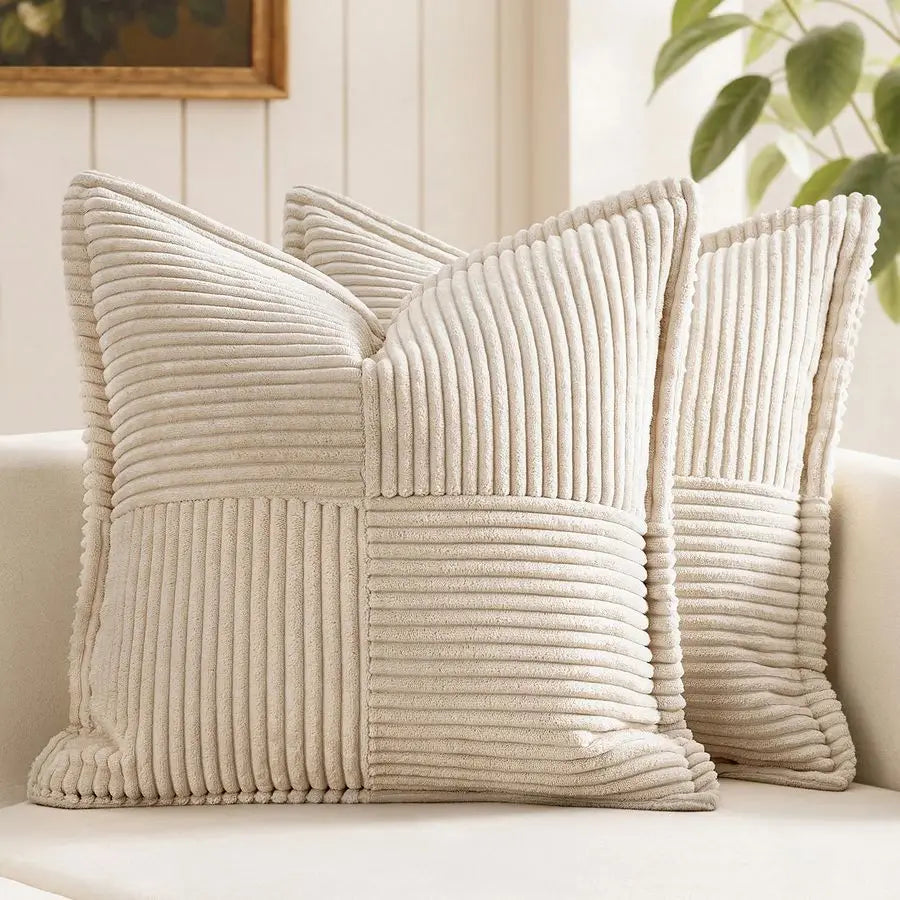 Decorative Euro Sham Throw Pillow Covers for 22x22 Inch Set of 2 Beige