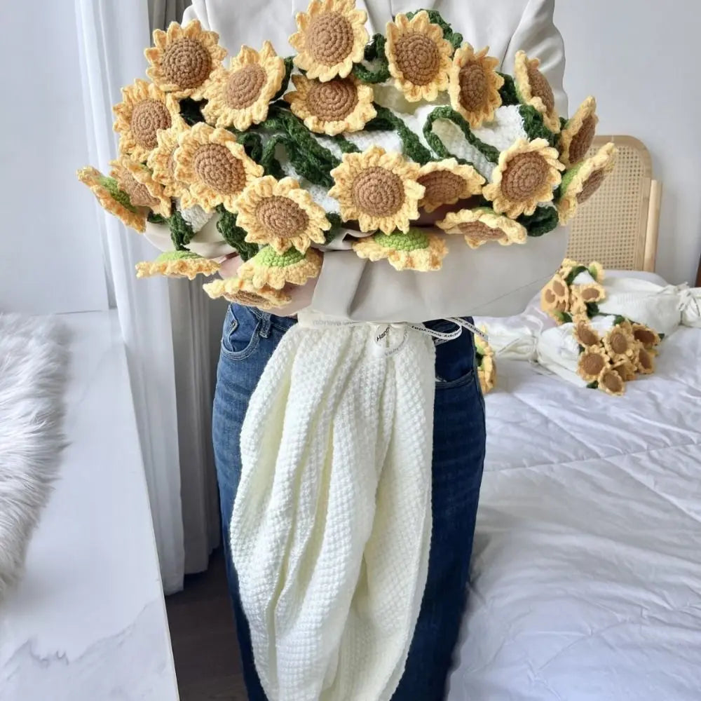 Crochet Rose Bouquet Blanket Fashion Finished Flower Bouquet Blanket Sunflower Carnation DIY Craft Knitted Blanket