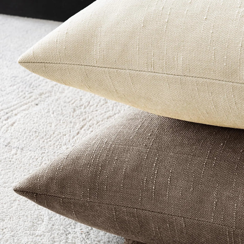 Soft Chenille Throw Pillow Covers, Neutral Farmhouse Style, 20x20 Pack of 2