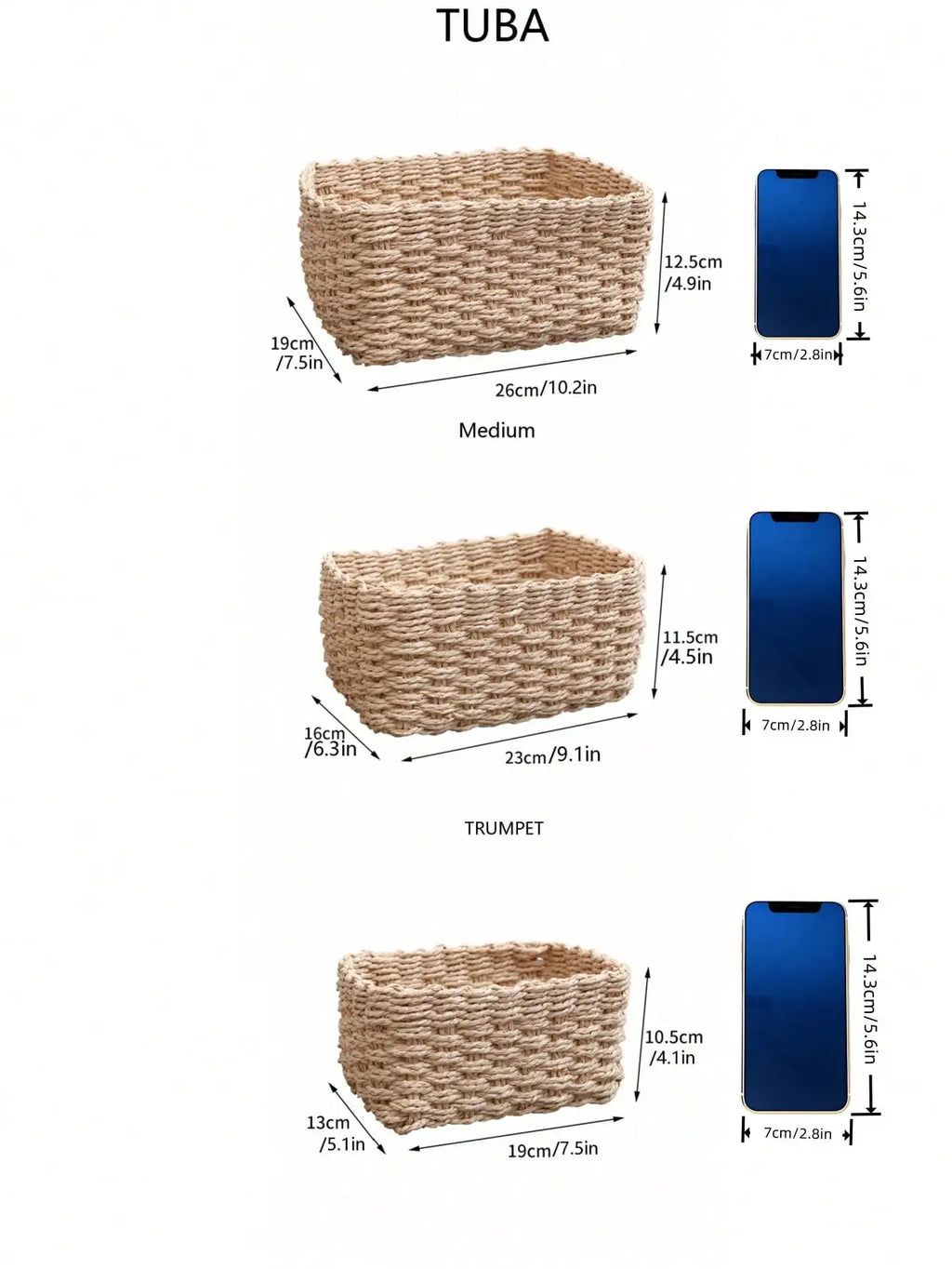 1/3PCS Handmade Seagrass Rattan Storage Baske