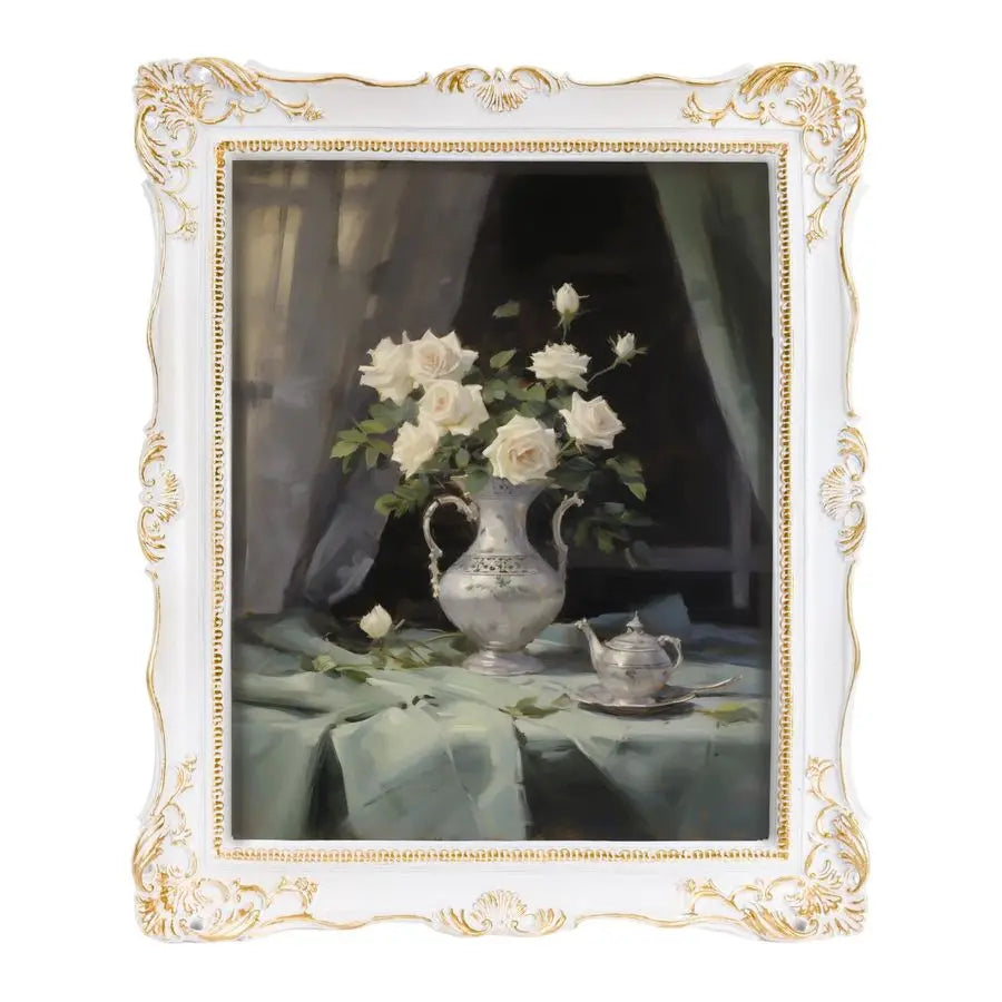 , White Antique Gothic Frames with Glass Front, Elegant Photo Frame for Wall or Tabletop Display