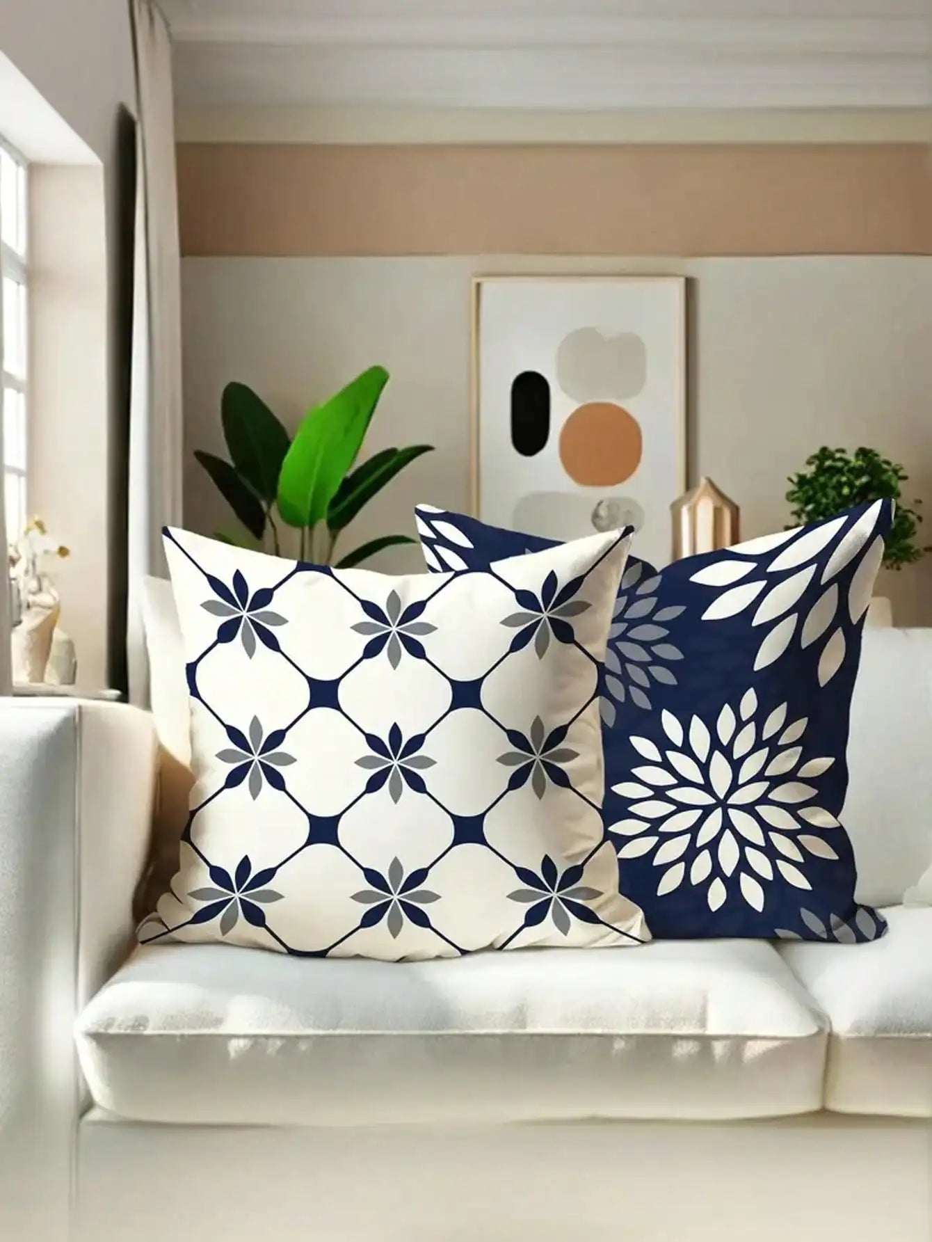 4PCS Velvet Pillow Covers - Geometric Floral Fall Decor