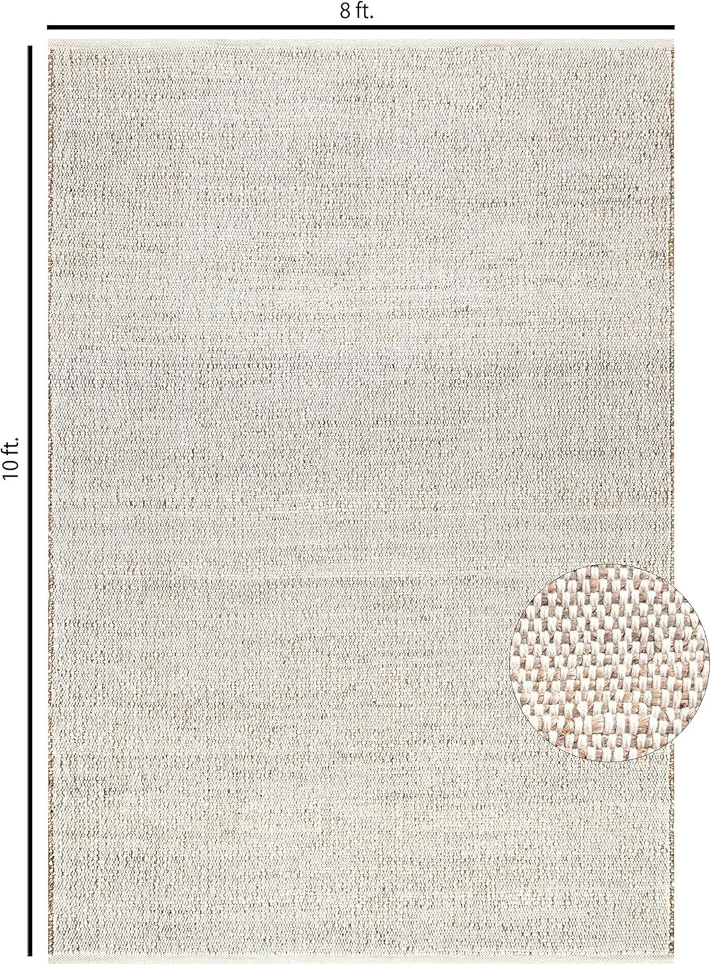 Hand Woven Jute Cotton Farmhouse Area Rug for Living Room -  (8' x 10' Natural)