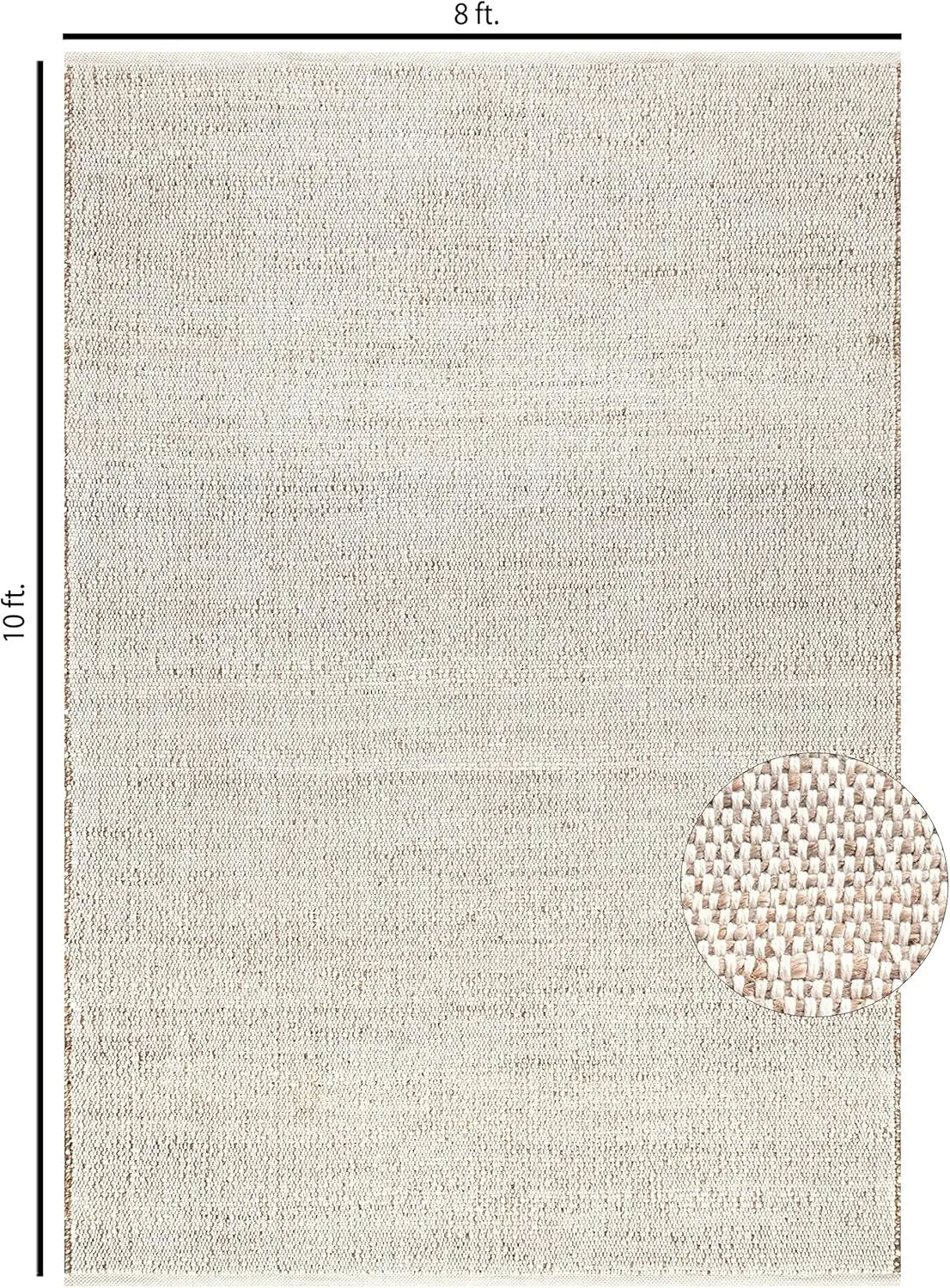 Hand Woven Jute Cotton Farmhouse Area Rug for Living Room -  (8' x 10' Natural)