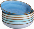 8.5'' Ceramic Pasta Bowls Set of 6, 30 oz Shallow Salad & Soup, Microwave & Dishwasher Safe Dinnerware in Gradient Blue