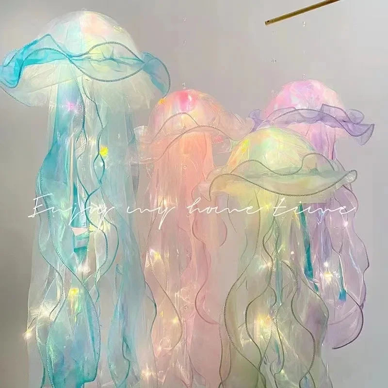 Jellyfish Lamp Portable Lantern Kids Children Bedroom Hanging Night Light Under The Sea Colorful Mermaid Ocean Party Home Decor