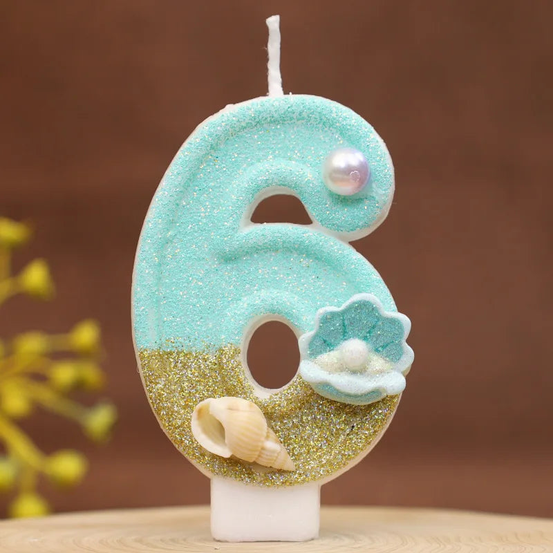 Digital Birthday Candles Beach Ocean Birthday Cake Party Decorative