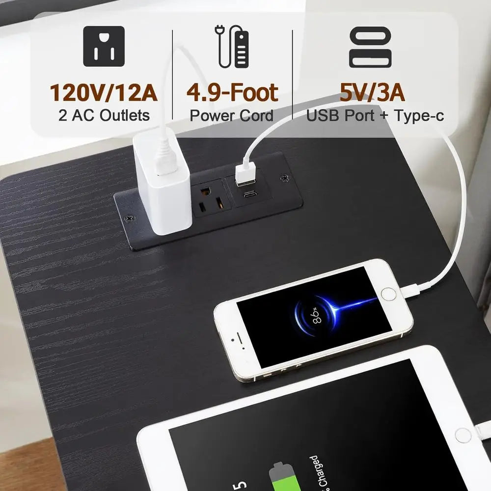 End Tables Living Room Charging Station, Narrow Side Table USB Ports Outlets, Slim Nightstand 3 Drawers Bedroom, Small Space, Bl