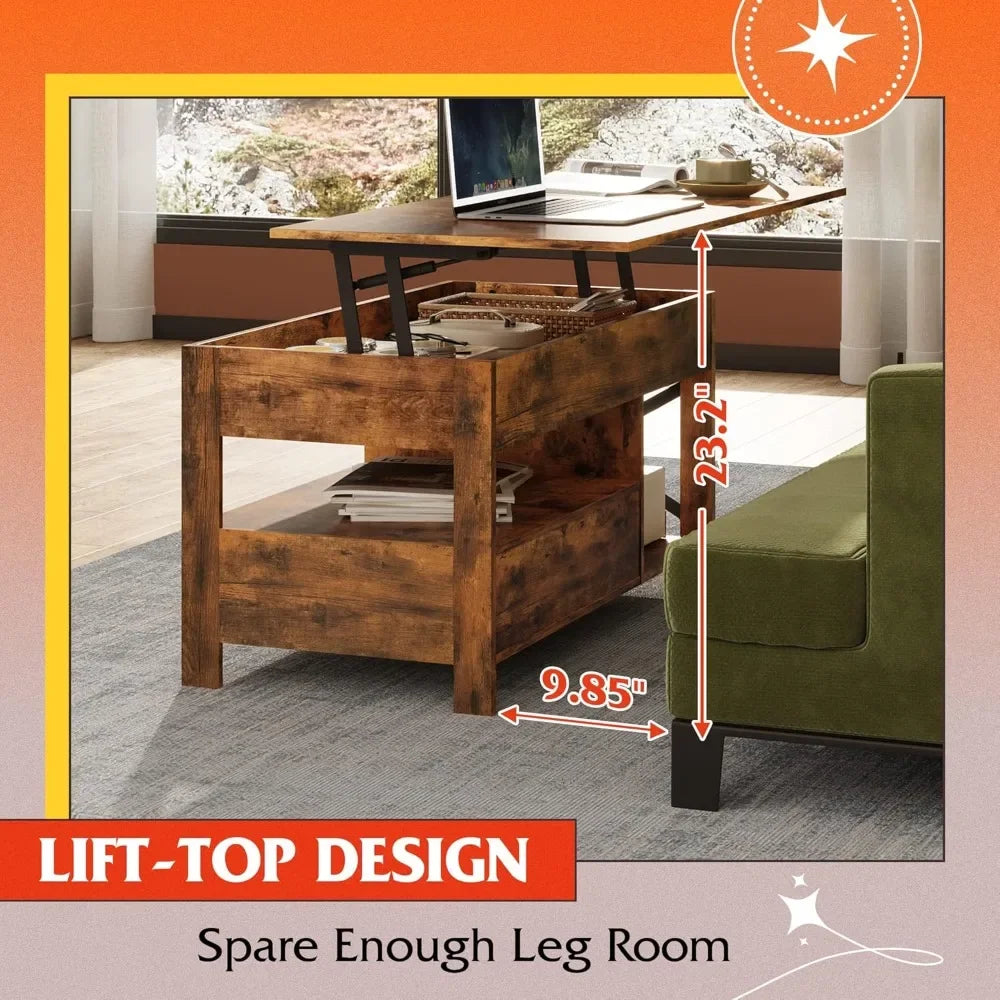 Coffee Table, 39" Lift Top Coffee Table with Hidden Compartment, Storage Drawers and Storage Shelf for Living Room Customized