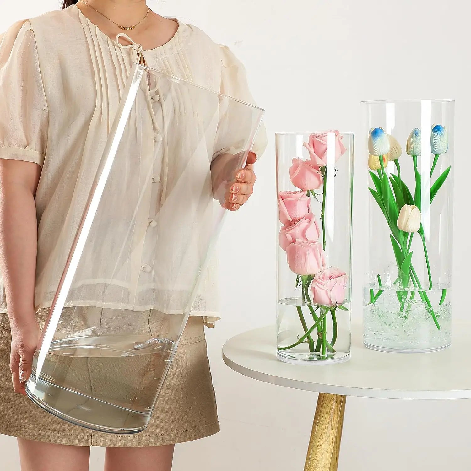 Extra Large Clear Acrylic Cylinder Vase, 20 in Tall Unbreakable Hurricane (3 Sizes + Holder)
