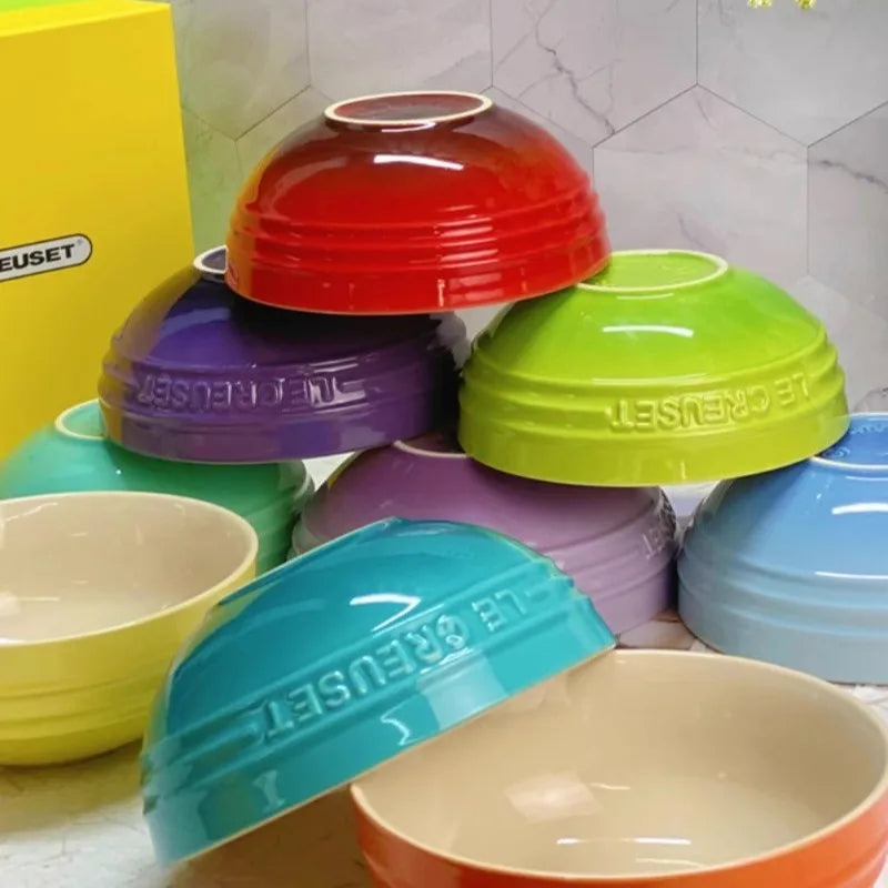Le Creuset Cool Color Cerc Bowl for Salad Soup Noodles Fruit Rice round Multifunctional Dining Utensils French Sle Daily
