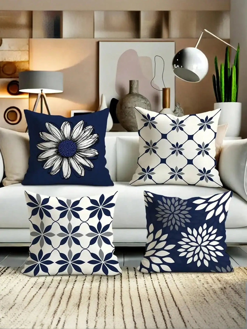 4PCS Velvet Pillow Covers - Geometric Floral Fall Decor