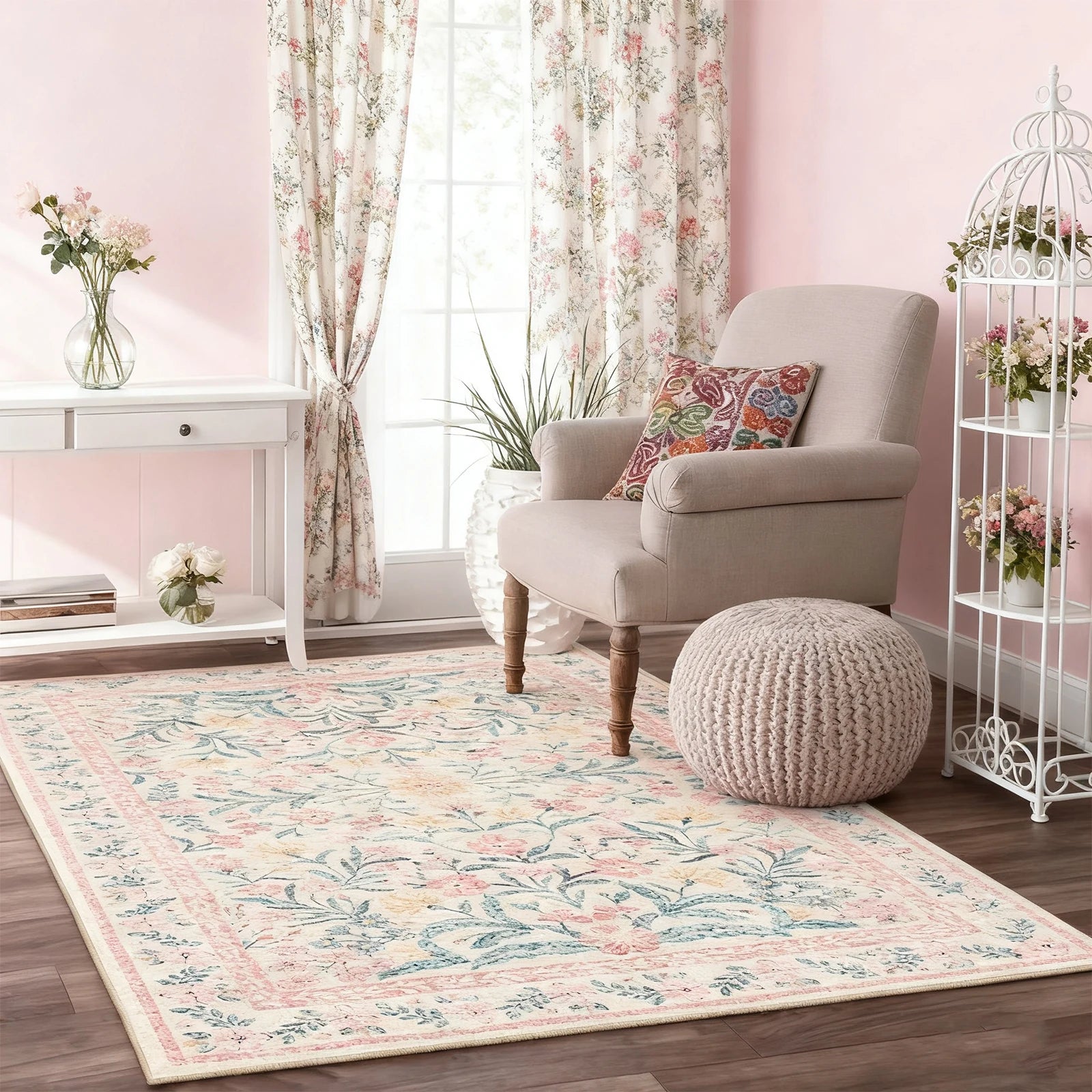 5X7 Area Rugs for Living Room, Machine Washable Non Slip Vintage Rugs