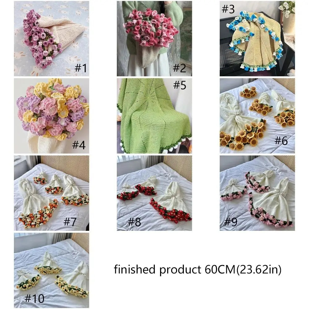 Crochet Rose Bouquet Blanket Fashion Finished Flower Bouquet Blanket Sunflower Carnation DIY Craft Knitted Blanket