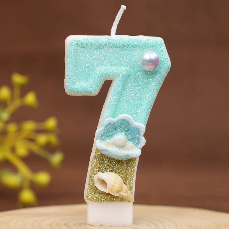 Digital Birthday Candles Beach Ocean Birthday Cake Party Decorative