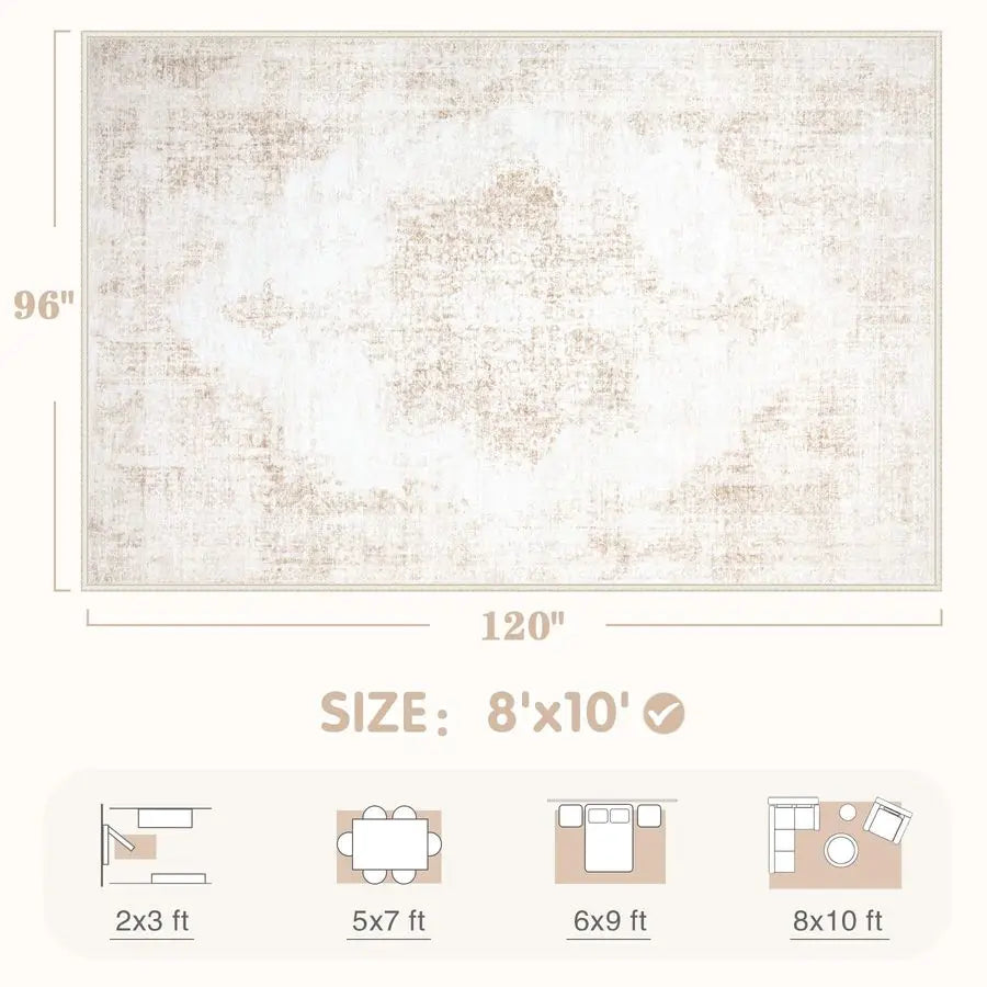 Rugs 8x10 Vintage Rug Large Washable Living Room Rug Retro Medallion Distressed Rugs Soft Low Pile NonSlip Indoor Floor Carpet f