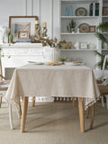Four seasons universal linen solid color rectangular tablecloth Beige fringe
