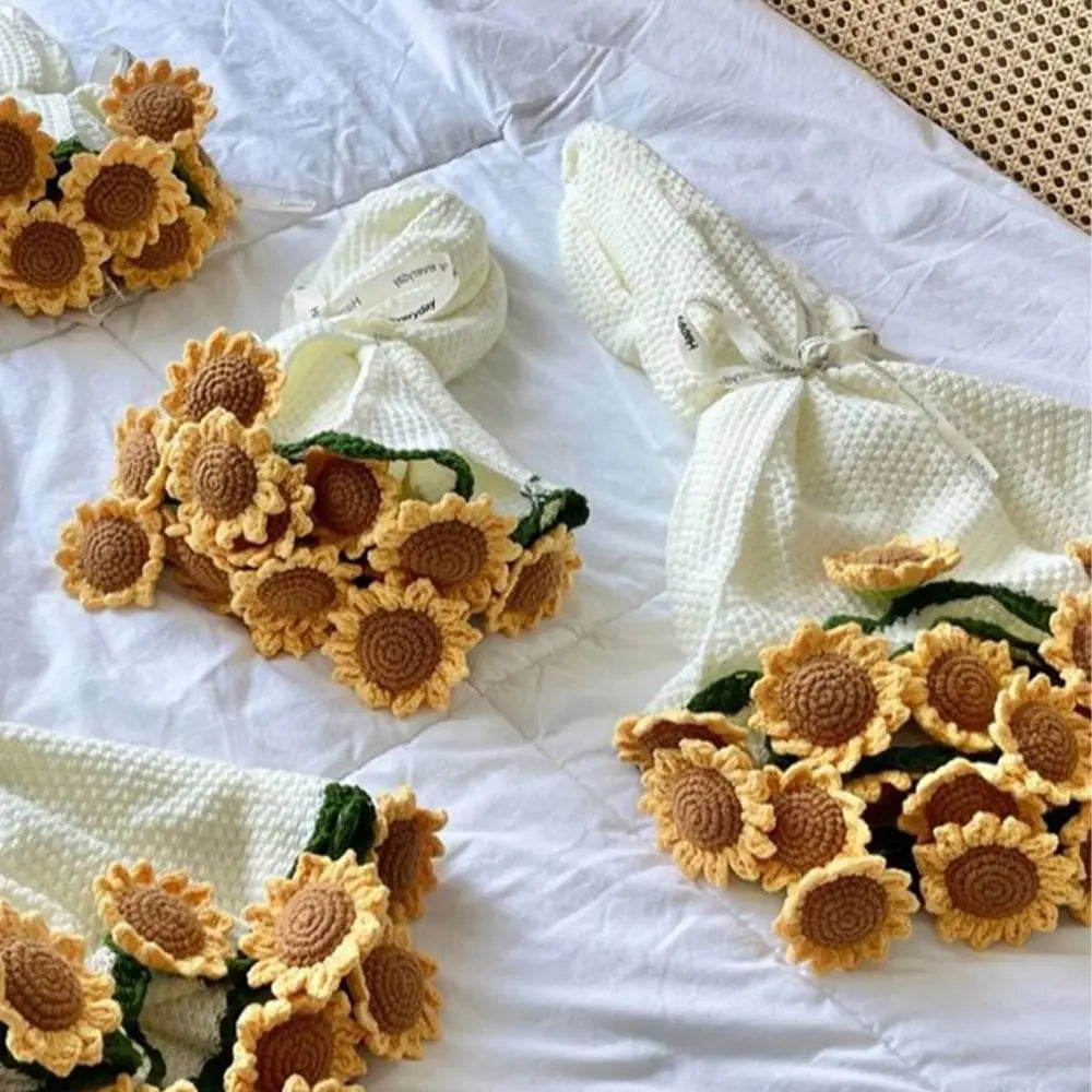 Crochet Rose Bouquet Blanket Fashion Finished Flower Bouquet Blanket Sunflower Carnation DIY Craft Knitted Blanket