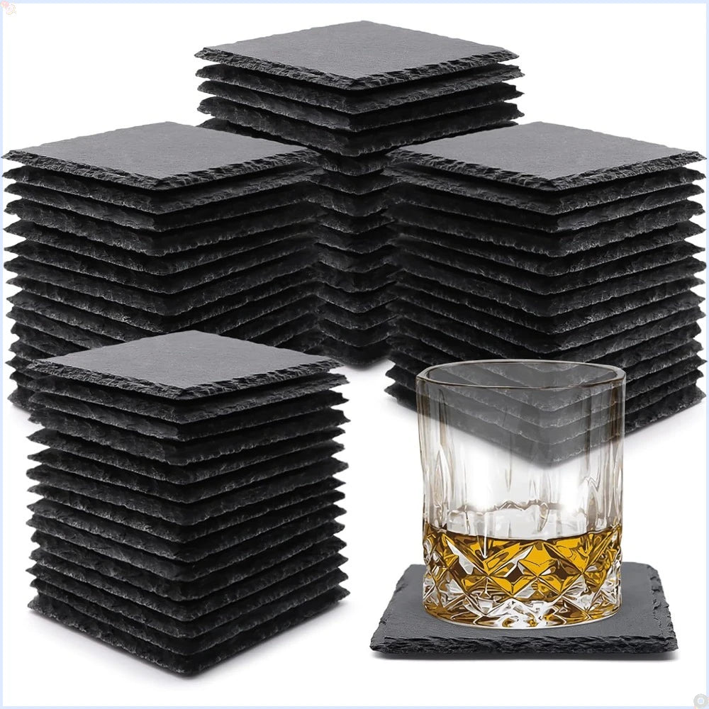 60-piece pack of slate coasters, 4-inch black slate coasters, bulk coasters, laser-engraved blank, scratch-resistant, square.