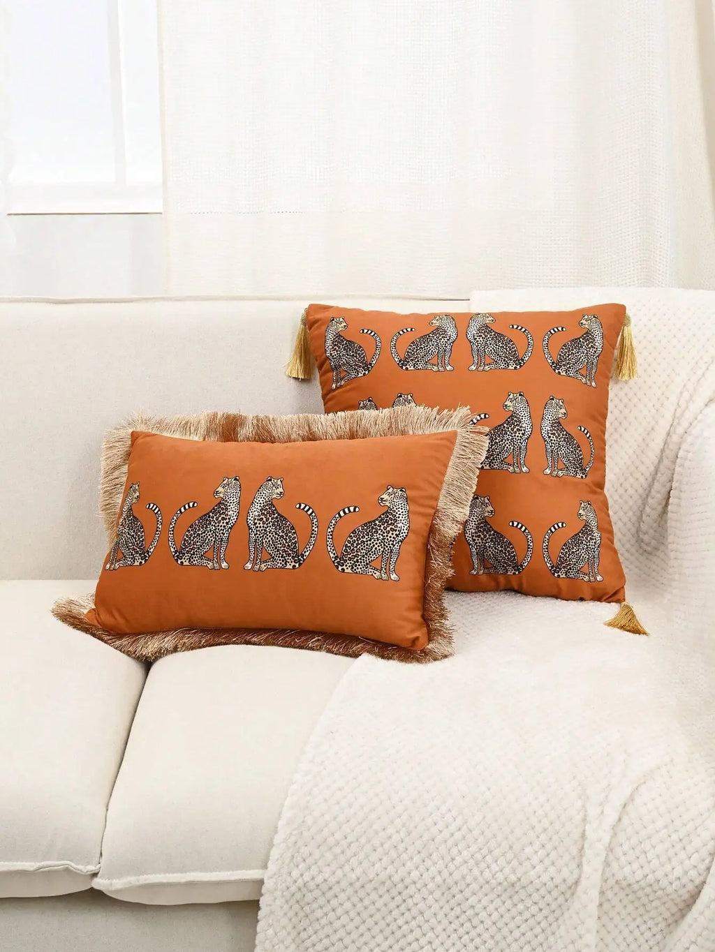 1pc Dutch Plush Leopard Fringe Lace Pillow Cover Decor