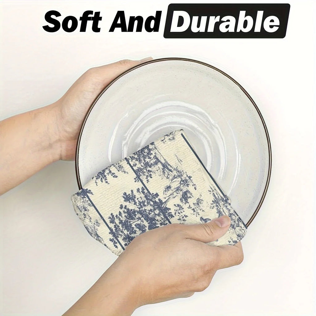 2PCS Soft Absorbent Kitchen Towels Dish Towel Chinese Wind Water Tower Trees Dish Cloth