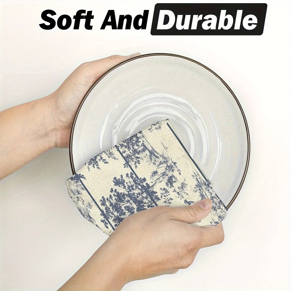 2PCS Soft Absorbent Kitchen Towels Dish Towel Chinese Wind Water Tower Trees Dish Cloth