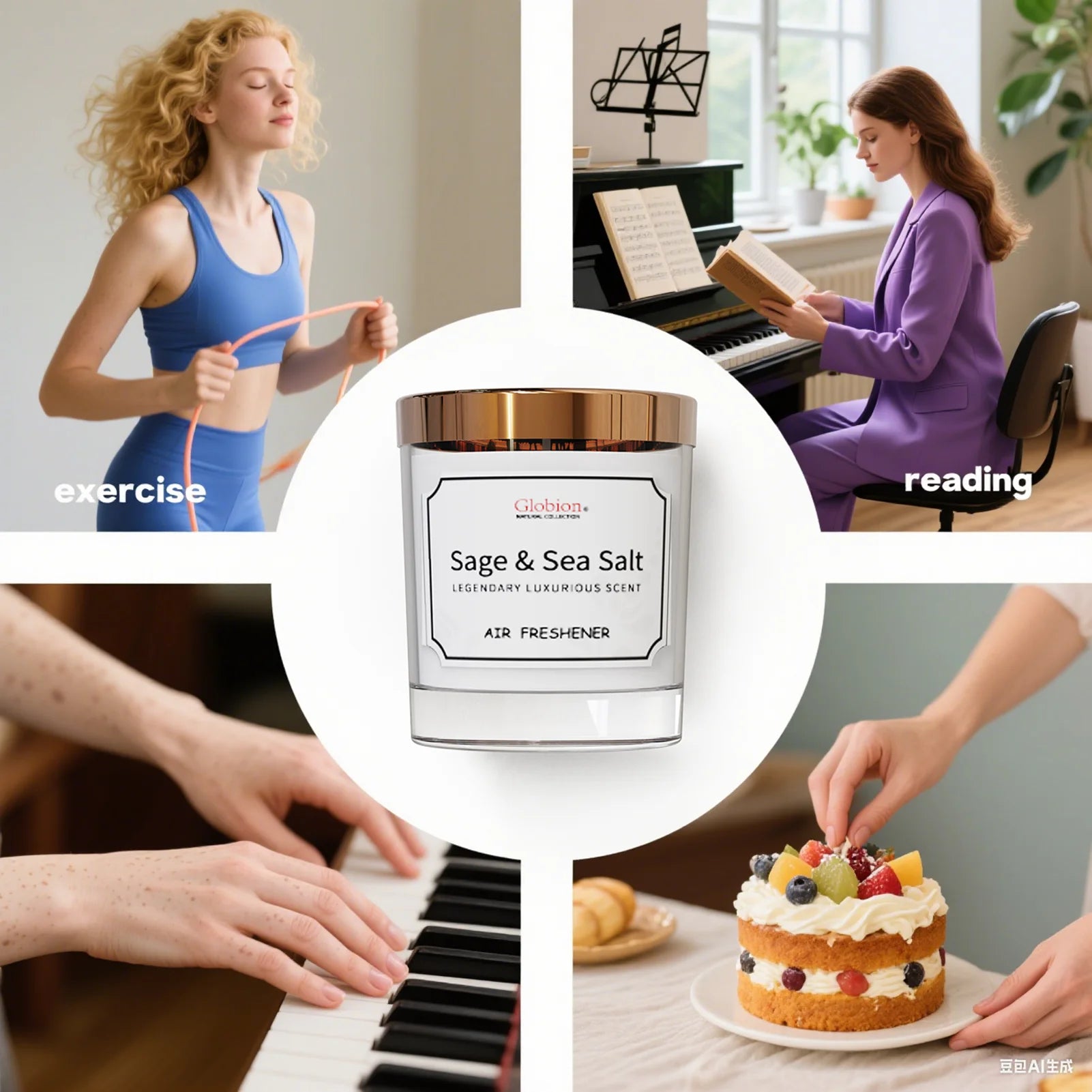Scented Candle Sage and Sea Salt Aromatherapy Candle Glass Jar + Lid 7oz 45 Hours Burn Time