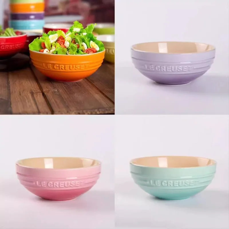 Le Creuset Cool Color Cerc Bowl for Salad Soup Noodles Fruit Rice round Multifunctional Dining Utensils French Sle Daily