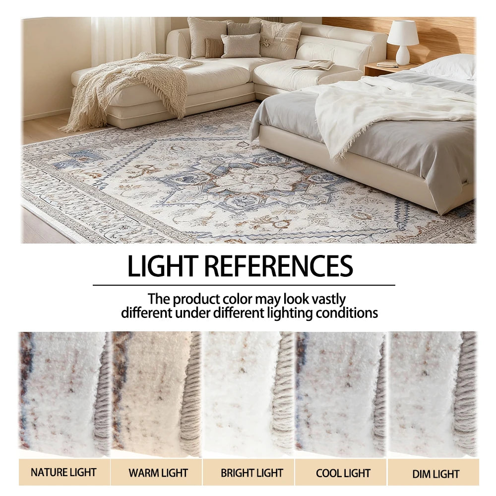 8x10 Area Rugs for Living Room: Washable Rug Stain Resistant Distressed Vintage Floral Rug Non Slip Low Pile Faux Wool