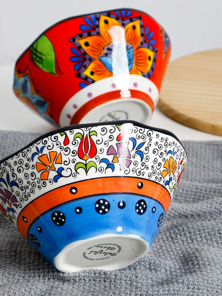 Thickened Ceramic Bowl Cereal Fruit Bowl Porcelain Soup Bowl Asymmetrical