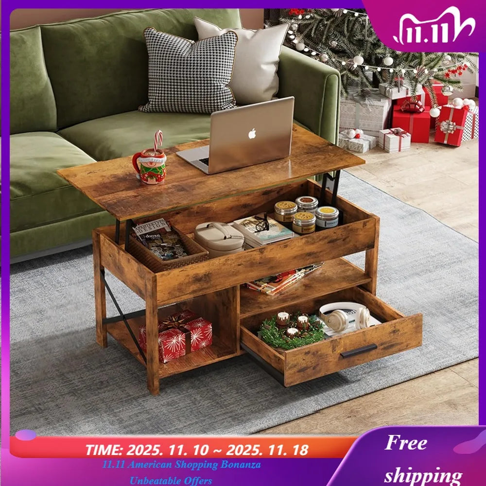Coffee Table, 39" Lift Top Coffee Table with Hidden Compartment, Storage Drawers and Storage Shelf for Living Room Customized