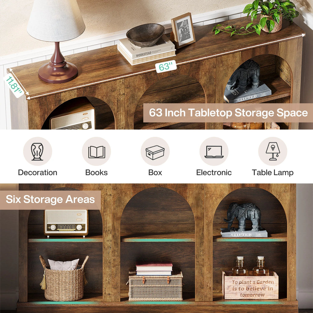 Tribesigns Farmhouse Console Table, 63-Inch Long Entryway Table with 3 Tier Storage, Wooden