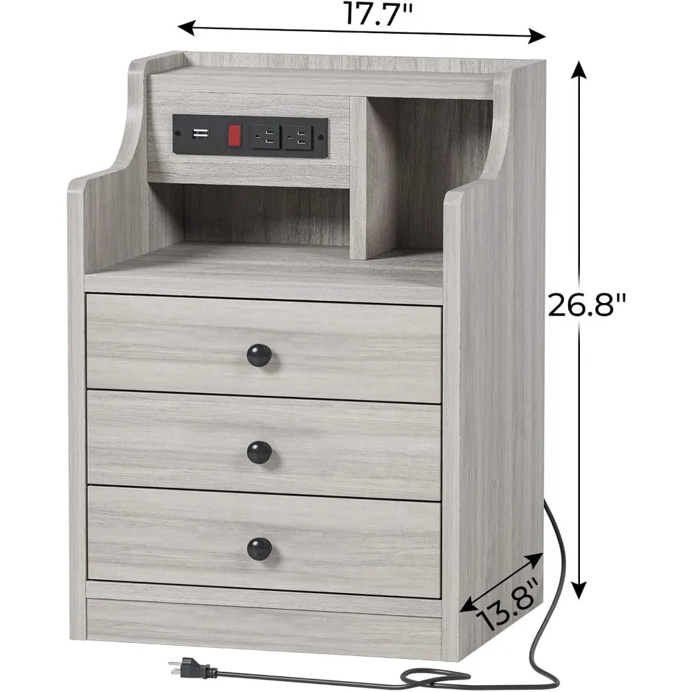 Nightstand with Charging Station, Hutch & Storage Drawers Customized
