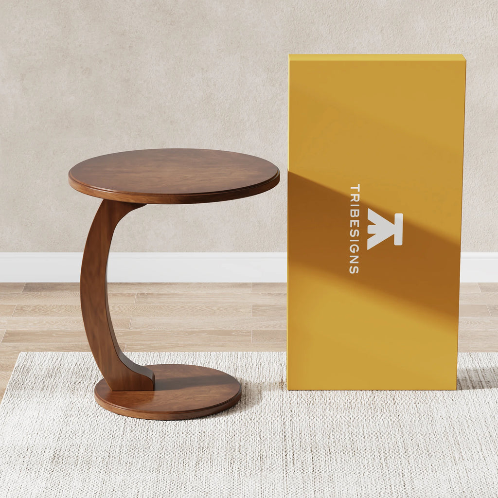 Tribesigns Round End Table, Wood C-Shaped Side Table