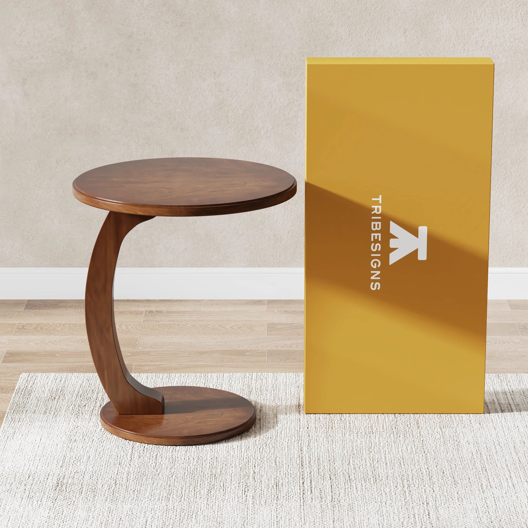 Tribesigns Round End Table, Wood C-Shaped Side Table