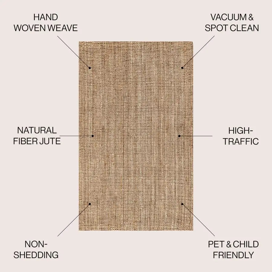 Pata Hand Woven Chunky Jute Natural Indoor Area Rug, 3x5