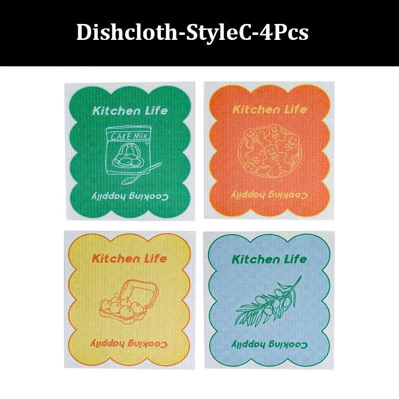 3/4/5 Pcs Magic Dishcloth Absorbent Reusable Wet Dry Household Kitchen Dish Towels Cellulose Cotton Swedish Cleaning Cloth Rags