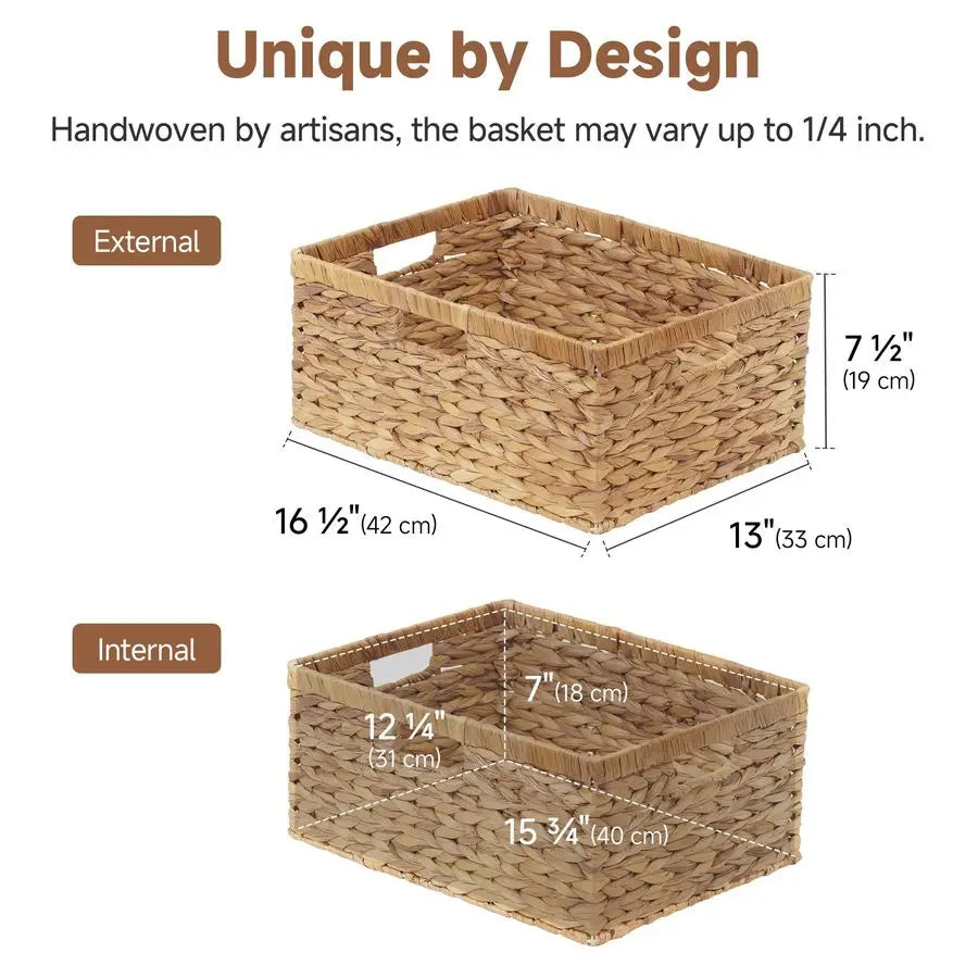 Extra Large Wicker Baskets for Organizing, Water Hyacinth Storage Basket with Builtin Handles, 1 Pack