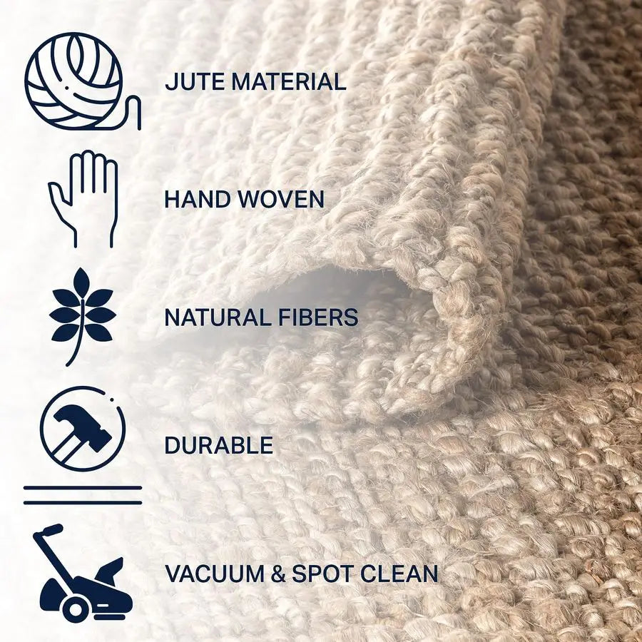 Pata Hand Woven Chunky Jute Natural Indoor Area Rug, 3x5, Bohemian, Rustic, Cottage, EasyCleaning for Living Room, Bedroom, Kitc