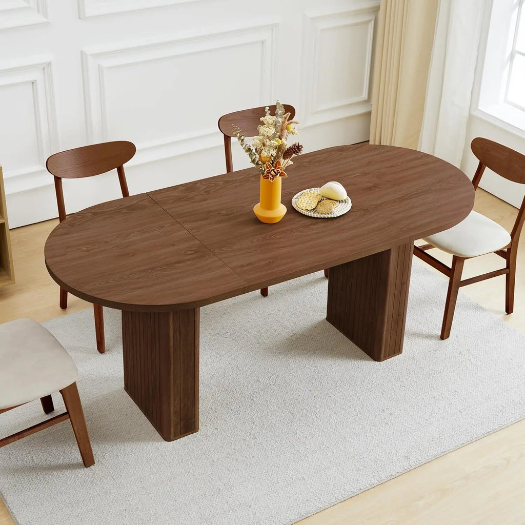 Extendable Dining Table 41-78in Seats 4-8 Round Expandable Kitchen Fluted Base Customized