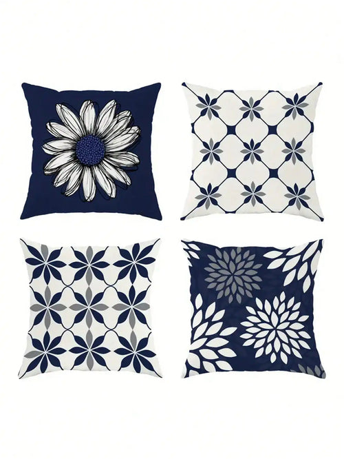 4PCS Velvet Pillow Covers - Geometric Floral Fall Decor