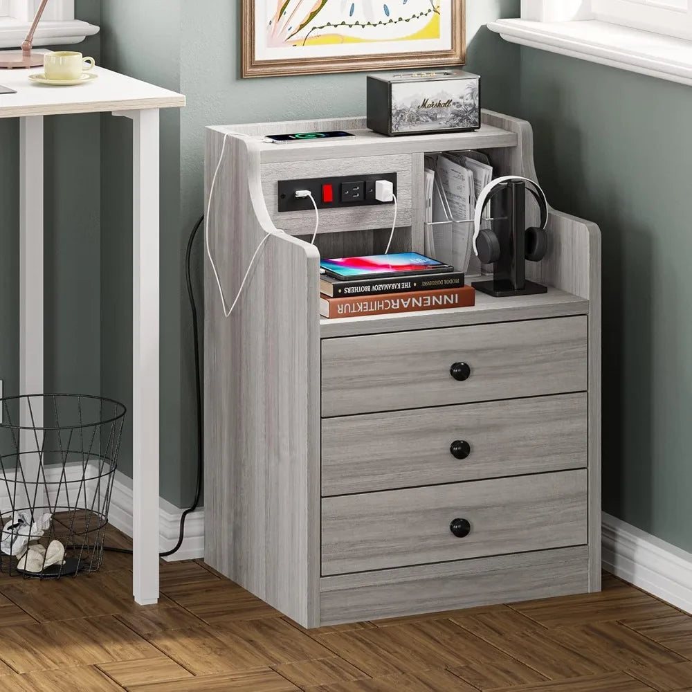 Nightstand with Charging Station, Hutch & Storage Drawers Customized