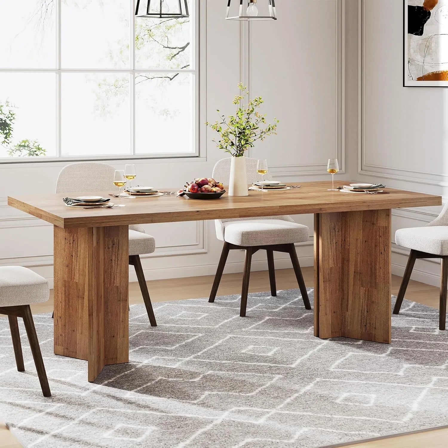 63-inch Dining Table for 4-6, Farmhouse Kitchen Table with Large Tabletop, Rectangular