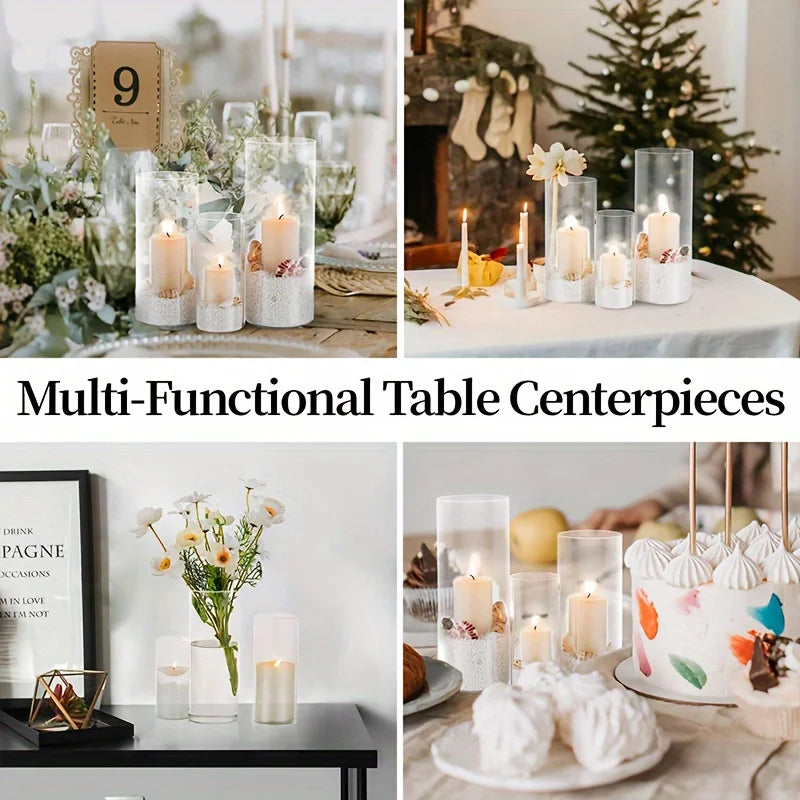 12/30 Set of Cylindrical Glass Vases,Hurricane Candle Holders for Pillar Candles